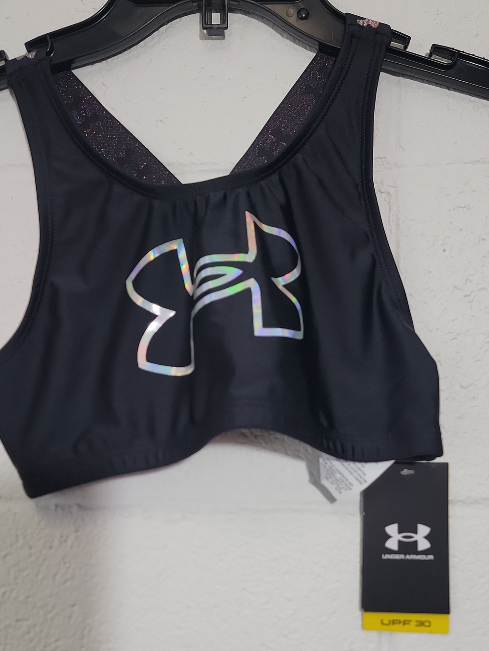 Under Armour Black Swim Bikini Top with Holographic Logo
